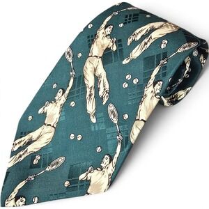 VTG Polo by Ralph Lauren Neiman Marcus Green Silk Tie Tennis Player Sporty